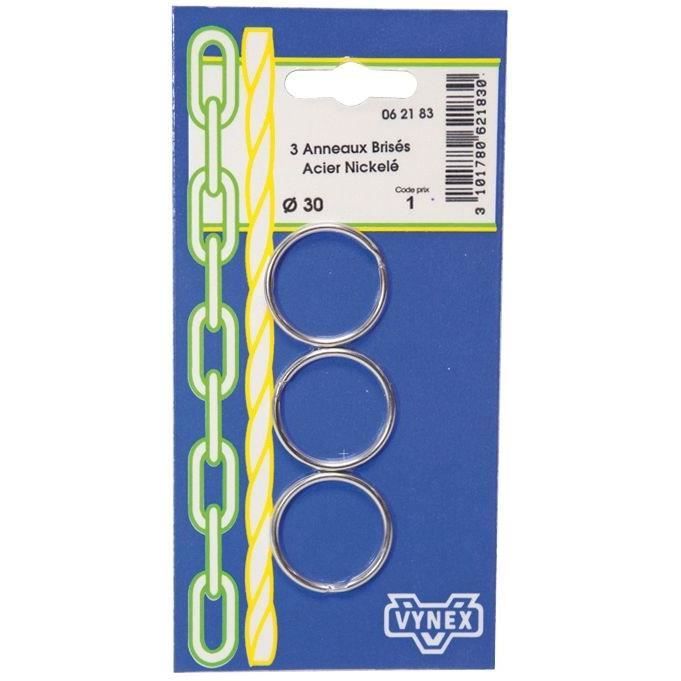 VYNEX Blister de 3 Anneaux brisé nickelé Ø30mm