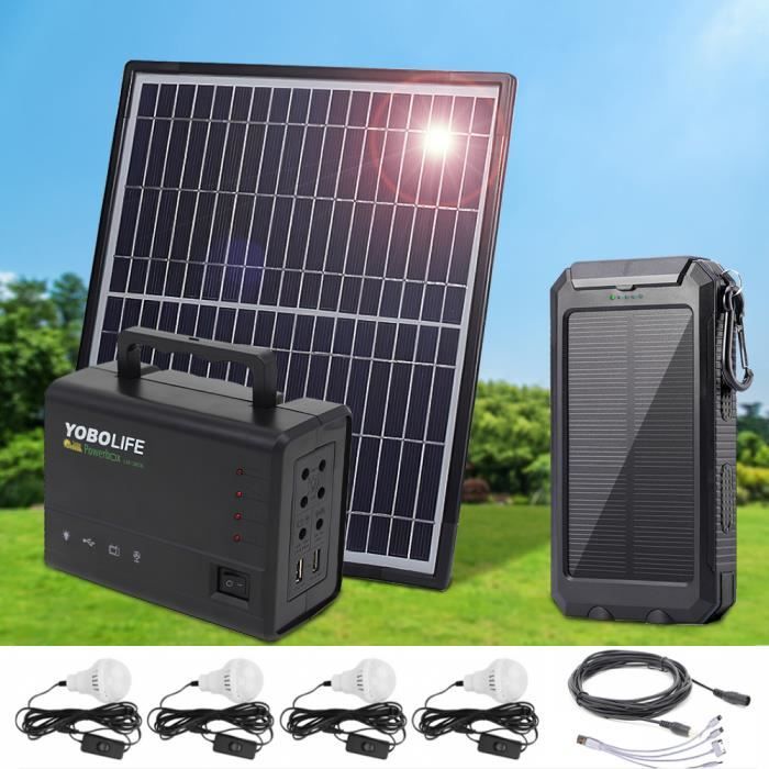 Générateur Station d'énergie solaire avec chargeur solaire 20000mAh, chargeur USB Lampe panneau solaire Camping en plein air