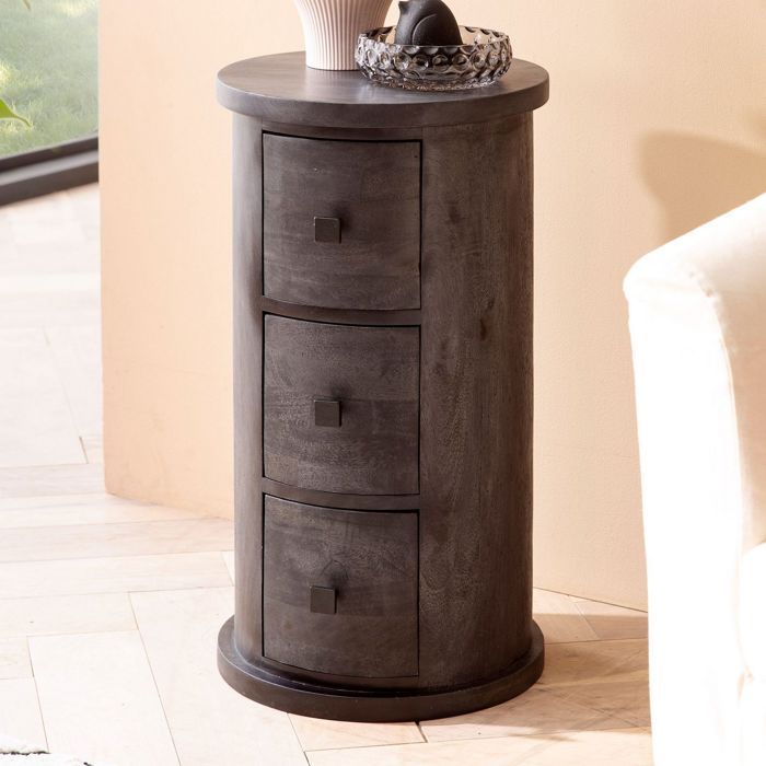 Buffet bas - WOHNLING - Ronde - Bois massif - 3 portes - Noir Buffet bas - WOHNLING - Ronde - Bois massif - 3 portes - Noir