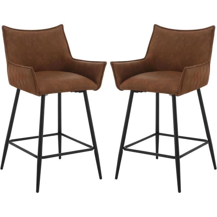 WOLTU Lot de 2 Tabourets de Bar Tabouret Bistro Rembourré Chaise Haute en Similicuir Pieds en Métal Marron W0ATT0107-2