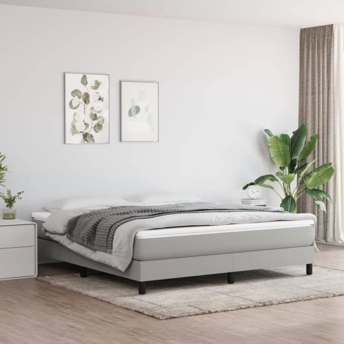 Sommier à ressorts - ZERODIS - 180x200 cm - Gris clair - Tissu 100% polyester - 2 places