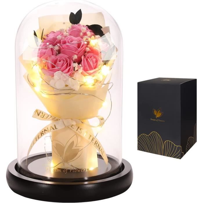 Cadeau Noel Femme, Rose Eternelle sous Cloche avec Lumières LED, Rose Fleur  Artificielle dans Le Dôme en Verre, Cadeau pour Fe[30] - Cdiscount Maison