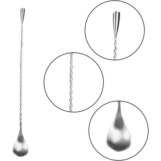 2 Cuillères à Mélanger Inox 12 Pouces NUZAMAS - Bar Spoon Longue Manche Avec Goutte - Cocktail Café Jus Thé