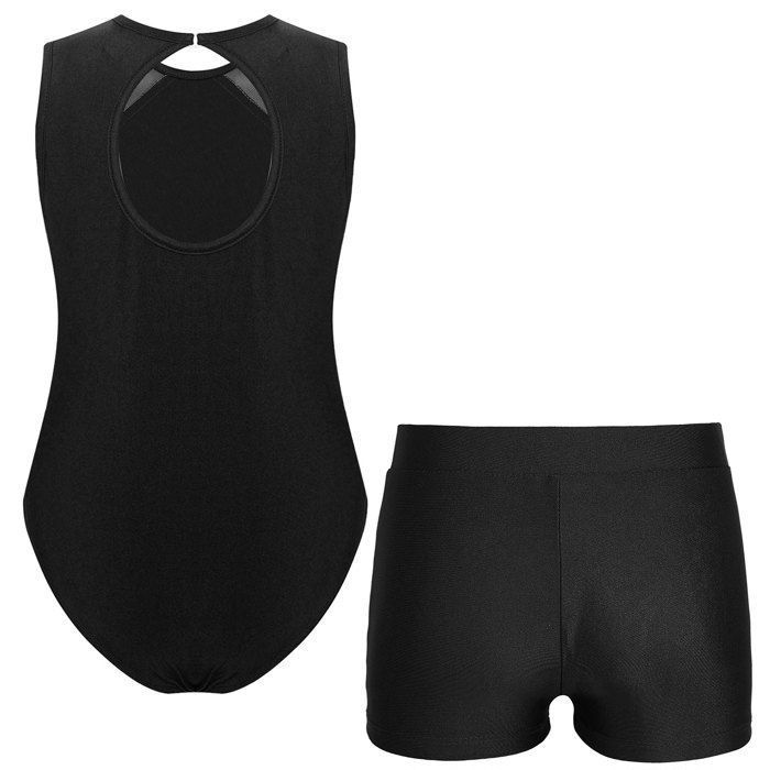 Justaucorps DPois Ensemble Avec Chouchou Et Short Danse Competition Fille Strass Ballet Patinage Spectacle Enfant 5-16 Ans Bleu Vert 5-6 Ans Gymnastique Fille
