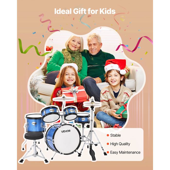 Garvee Kit Batterie Junior 5 Pièces – Complet Avec Fûts, Cymbales, Tabouret, Baguettes – Pour Débutants, Jaune