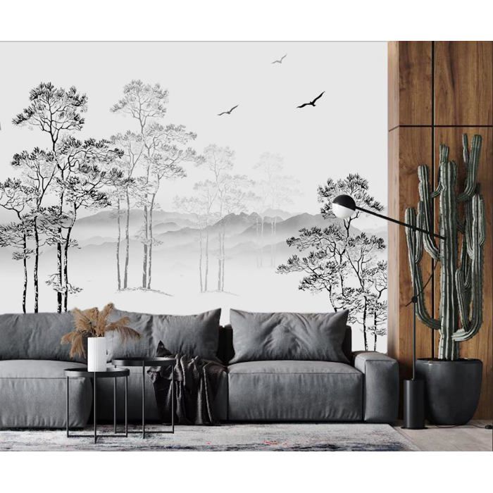 Papier Peint Panoramique 3D Soie Noir et Blanc Nature Foret, 350x250cm ...