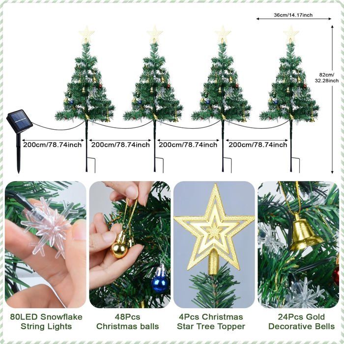 Lot De 4 Mini Sapins De Noël En Cristal Lumineux - LED, Avec Oiseau Rotatif, Décorations De Table - 6