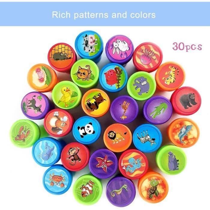 30 Pcs Multicolore Tampons Auto-Encreurs Enfants,Animaux Coffret  Tampon,encreur Enfant Motif Animalier,pour Les Oeufs de Pâques