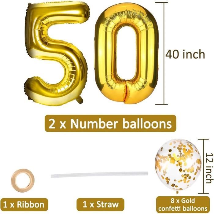 Ballons Chiffres Or 50, Or Ballon Chiffre 5 & 0 Géant 40 Pouces Gonflable  Anniversaire Fête Ballons Avec Ballon Confetti Dor[u5336]