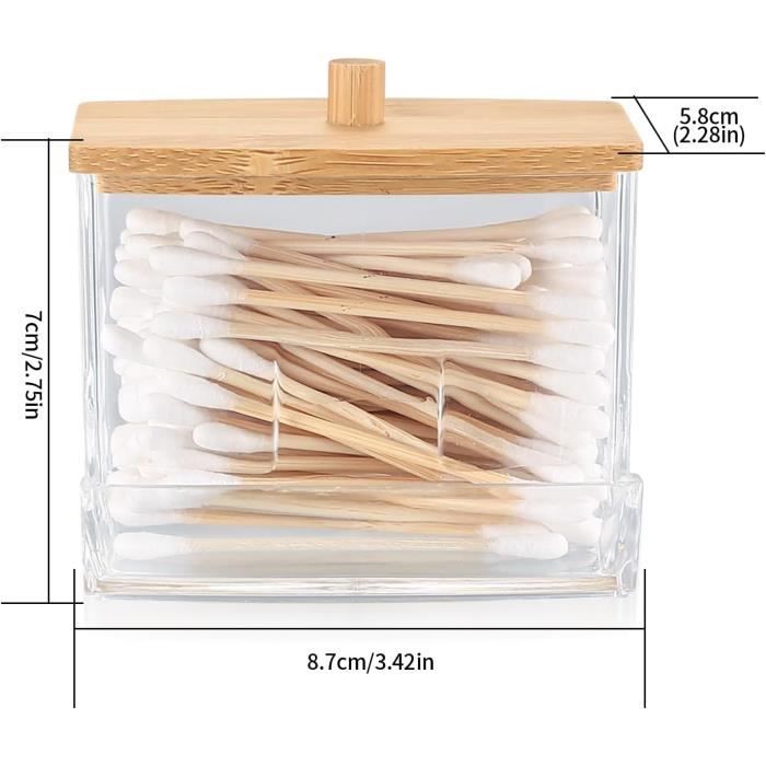 Lot 3 Boîtes Apothicaire Acrylique Transparent – Distributeur Cotons-Tiges, Boules Coton & Accessoires Salle De Bain, Avec Couvercles & Étiquettes