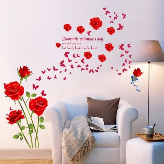 Autocollants Muraux de Fleurs Roses pour Chambre à Coucher, Salon,  PerfecVinyle, Bricolage, Affiche de Peintures Murales