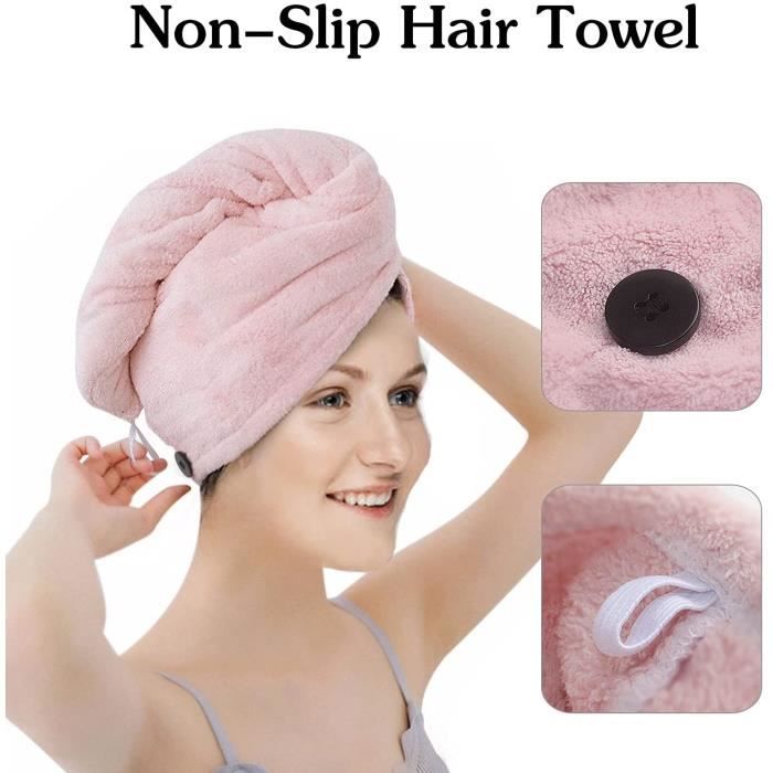 Serviette Microfibre Cheveux - Serviette Cheveux Sechage Rapide 2 Pack, Serviettes de Séchage pour Cheveux avec Bouton,Super Absorban - Cdiscount  Au quotidien