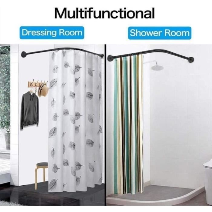 Tringle à rideau de douche incurvée Ailzai 42-74 pouces réglable, tringle de douche en acier inoxydable antirouille noire incurvée extensible pour baignoire de salle de bain, nécessite un perçage