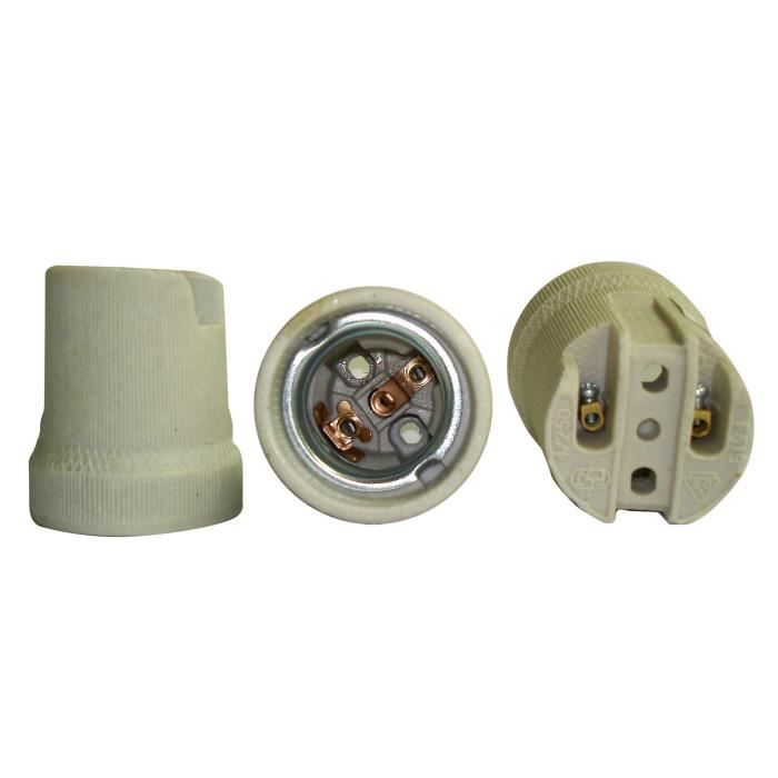 ANCIENNE DOUILLE INTERRUPTEUR B22 en Laiton et Porcelaine avec Bague