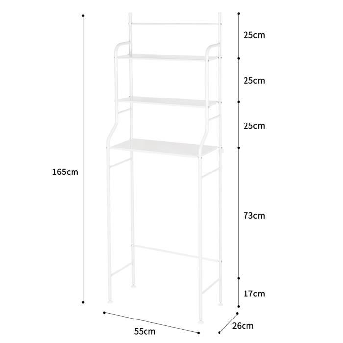 Étagère De Rangement Au-dessus Des Toilettes - 3 Niveaux - Acier Carbone - Noir - 50.5x30x134 Cm