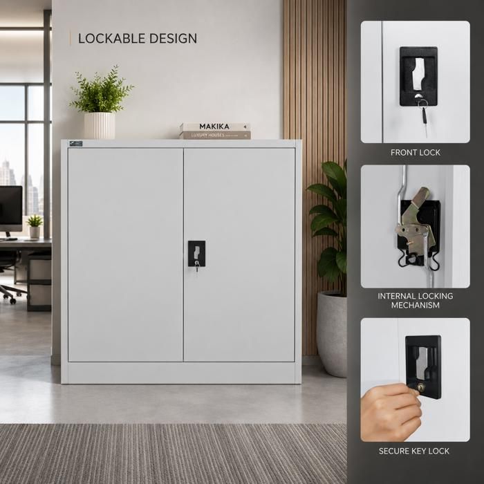 Armoire De Bureau Métal Verrouillable HOMCOM – 2 Portes, 2 étagères – 80 X 35 X 91 Cm – Blanche - 8