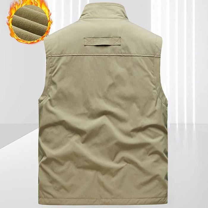Gilet D'hiver Doublé Polaire Pour Homme - Sans Manches, Style Vintage, Avec Poches, Extérieur/mi-saison
