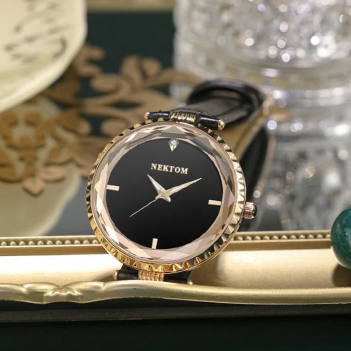 Montre femme diamant personnalité quartz bracelet en cuir cadeau  d'anniversaire de petite amie rétro élégant