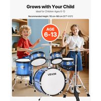 Batterie Enfant 5 Pièces - Kit Débutant Avec Grosse Caisse 35,56 Cm, Cymbales, Tabouret Et Baguettes - Pour Enfants De 6 à 13 Ans - Couleur Bleu Ciel