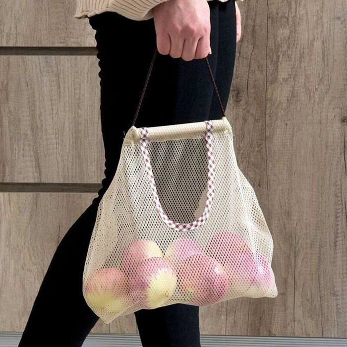 Lot De 5 Sacs De Rangement En Maille Réutilisables Pour Oignons, Pommes De Terre, Légumes Et Fruits - Marron