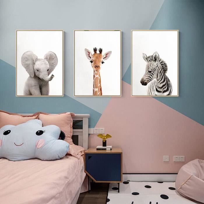 Lot De 3 Affiches Savane Bébé 30x40 Cm - Éléphant, Zèbre & Girafe - Style Beige Naturel, Poster Animaux Safari Pour Chambre Enfant Garçon Ou Fille, Toile Murale Sans Cadre