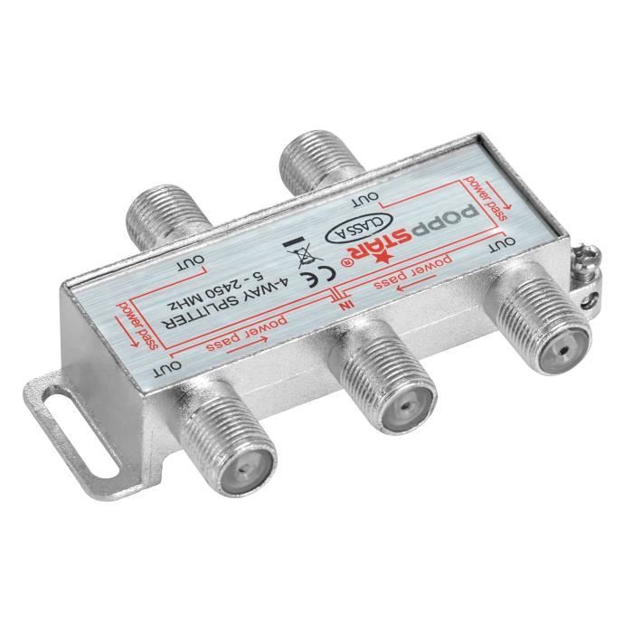 Répartiteur Antenne TV Intérieur - 1 Entrée, 3 Sorties Avec Fiches F - Compatible Câble RG6