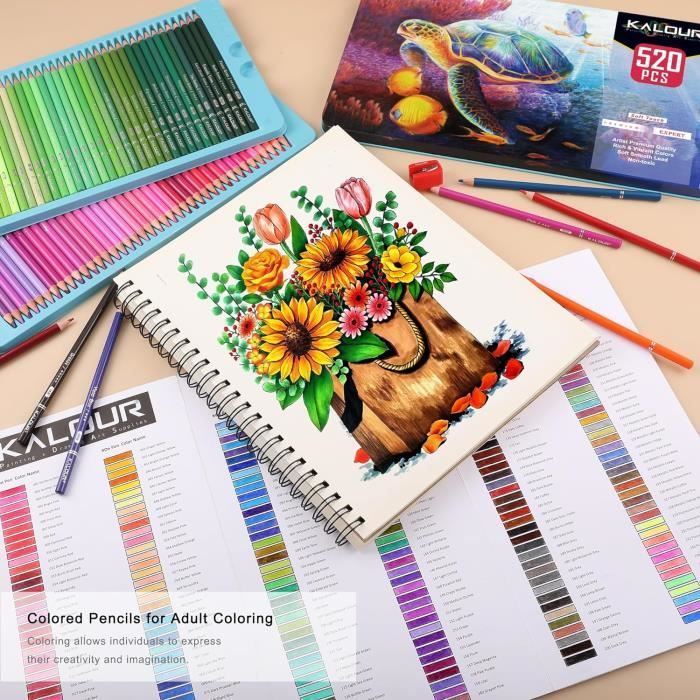 KALOUR Pro Crayons de Couleur, Ensemble de 520 Couleurs, Mine Douce