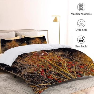 Parure de Lit 220x240 Adulte Fleurs Noir Blanc Housse de Couette Microfibre 3 Pièces Parure de Lit 1 Housses de Couettes + 2 Taies Oreiller 50x75cm Souple Linge de Lit et Oreillers