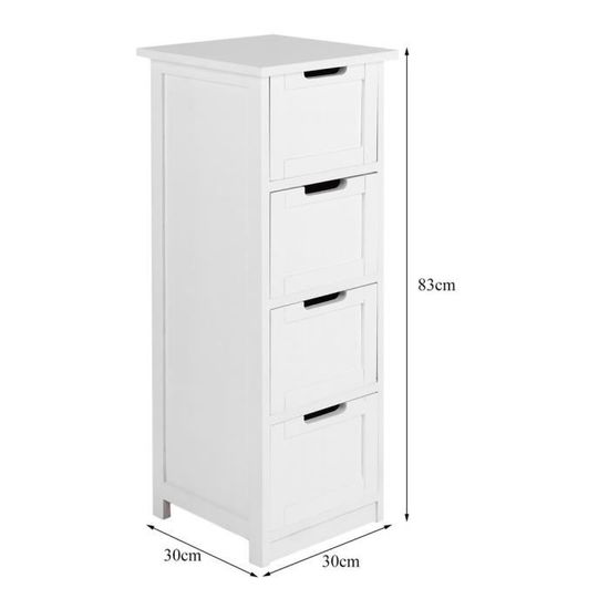 Armoire Meuble Colonne L 30cm Salle De Bain 4 Tiroirs Rangement