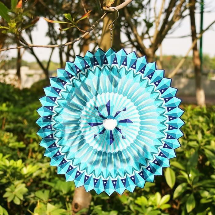 Décoration du jardin,3D coloré Mandala motif géométrique rotatif vent  carillon pendentif suspendu métal spirale vent - Type 7