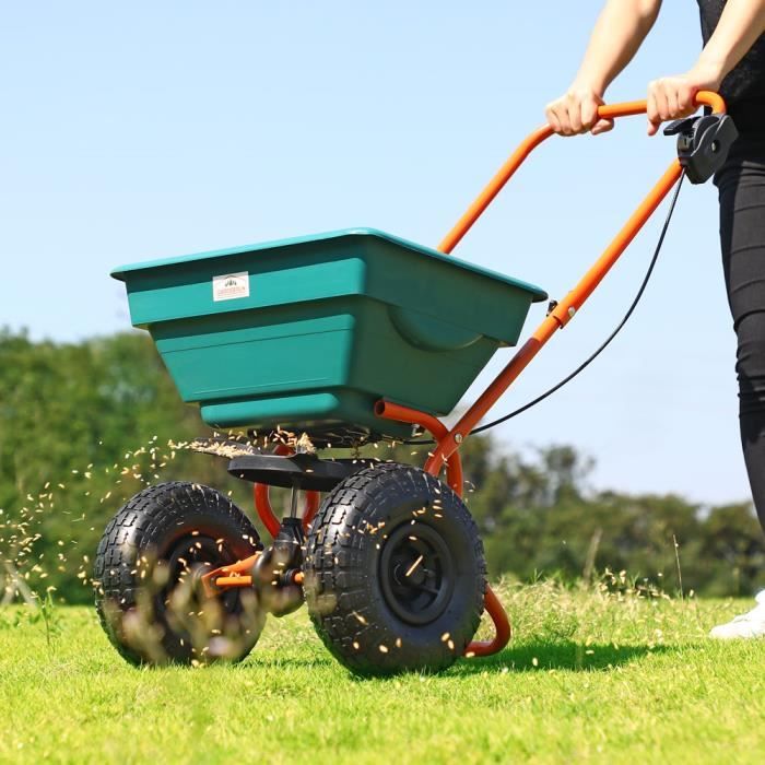 Outil Jardin Pratique Épandeur Jardin 20L Gardebruk - Grandes Roues - Réglage Quantité - Pour Engrais, Graines, Sel, Sable Outil Jardinage épandage