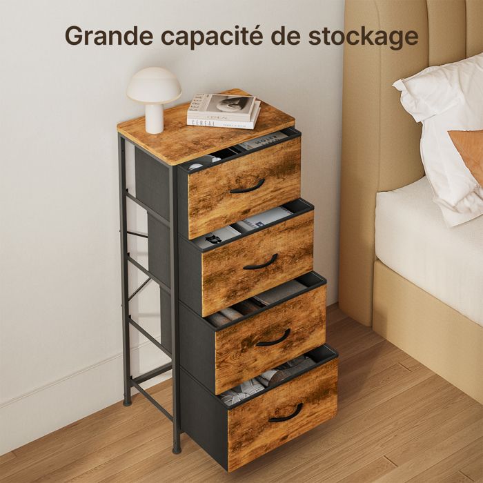 Commode 4 Tiroirs 70x40x82cm - Rangement Chambre Salon | Poignées Encastrées | Montage Facile | Couleur Brun Clair