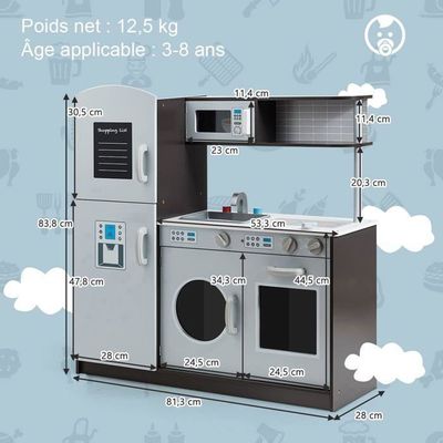 Cuisine Jouet En Bois 18 Pièces Pour Enfants 2-4 Ans - Plaque Chauffante Réglable, Fruits, Ustensiles