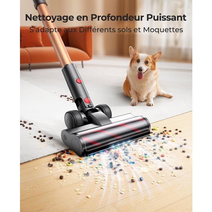 SunSare Aspirateur Balai sans Fil, 45 kPa/550 W/60 Min Aspirateur sans Fil X7A, avec écran Tactile, bac à poussière de 1,5 L pour sols/Tapis/Poils d' animaux