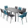 Salon de jardin 1 table et 8 fauteuils - 180 x 90 x 72 cm - Acier - Palavas - Bleu Pacific-0