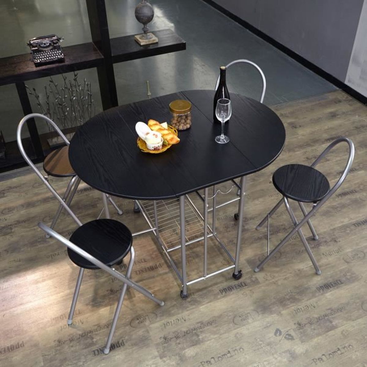 V L V Ensemble De 5 Pieces Table De Cuisine Ovale Bar Avec 4 Chaises En Bois Mdf Et Tube En Acier Pliant Multifonction Couleue Beige Achat Vente Table A Manger Complete