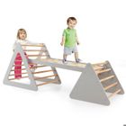 DREAMADE Triangle d'escalade avec Rampe pour Bebe 1+ Ans, Montessori en Bois Charge 60KG, Exercice d'Équilibre, Gris
