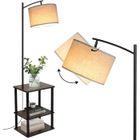 PULUOMIS Lampadaire Sur Pied Salon avec Tablette de 3 Étagères en Bois, Abat-jour Réglable + E27 Base Noir