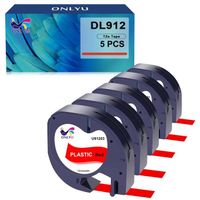 Lot de 5 rubans plastique compatibles Dymo LetraTag 91203 - Noir sur rouge - 12mm x 4m