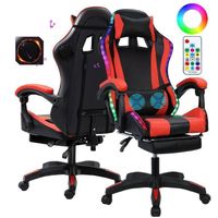 Chaise Gaming LED RGB - Fauteuil gamer - BIPLUT - Haut Dossier - Haut-Parleurs Bluetooth - Repose-Pieds -  Massage Lombaire
