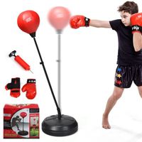 COSTWAY Sac de Frappe/Boxe Punching Ball sur Pied-Hauteur Réglable 120-154CM-Gant-Pompe à Main Gonflable-Base Rempli de l’Eau/Sable