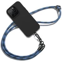 Coque Cordon pour iPhone 15 Pro Max, Protection Noir Antichoc avec Cordon Robuste Démontable Bleu