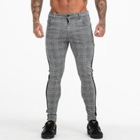 Pantalon Chino Plaid Casual Fitness Hommes Skiny Fond JoggerStripe Pantalon - Mens Streetwear - Une - Gris