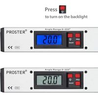 Proster 0-225 ° Rapporteur d'angle numérique 400 mm / 16 pouces Règle d'angle horizontal numérique LCD Rétroéclairé Niveaux à bul