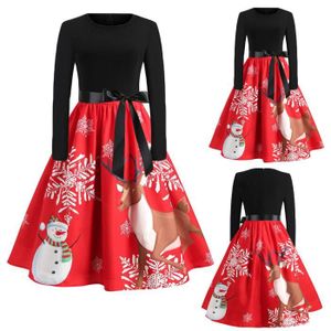 Femmes Robe Noel Femmes Manches Longues Vintage Print Party Robe De Soiree Evasee Rouge Rouge Rouge Achat Vente Robe Cdiscount