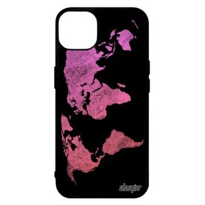 COQUE - BUMPER Coque iPhone 14 silicone Carte monde 128 Go rose geographie 4G globe atlas motif jolie portable effet pays made in France Apple
