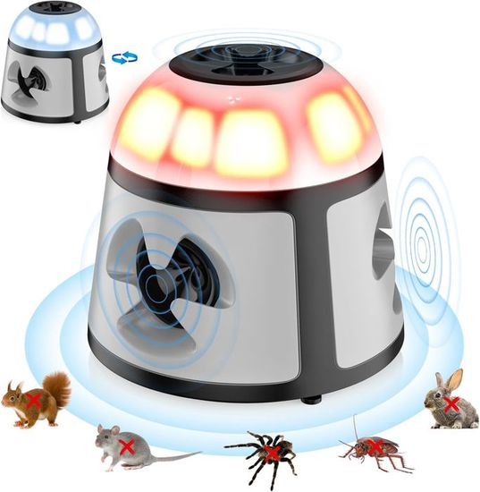 Répulsif Ultrasons Souris/Rats 360° - 3 Modes, 12 LED Stroboscopiques - Portée 300 M² - Pour Maison, Jardin, Garage