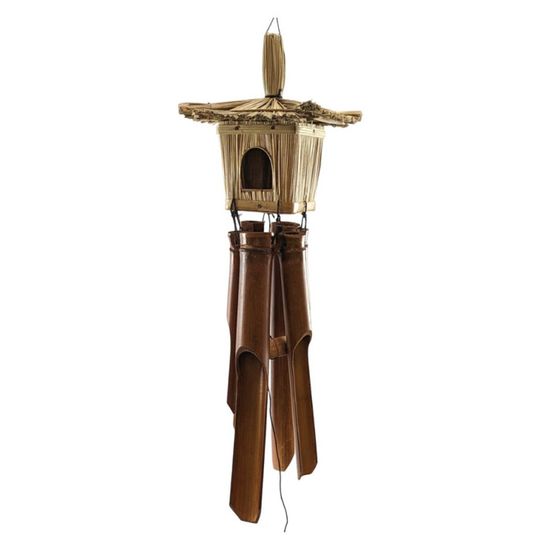Carillon à Vent En Bambou Avec Mangeoire à Oiseaux – 110 Cm, Fait Main