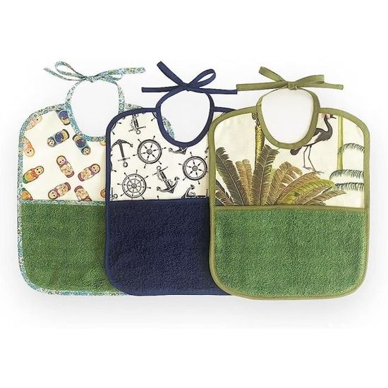 MIMUSELINA Lot De 5 Bavoirs Bebe Imperméable En Tissu Éponge Lavable - Grand Bavoir Bebe Avec Sangle Élastique Ideal Pour La Maternelle - Bavoir Elastique Maternelle Fait à La Main (Cactus