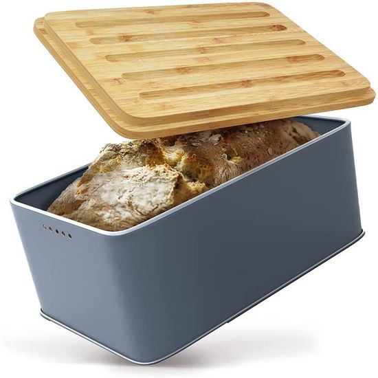 Boîte à Pain 2 étages En Bois De Pin Avec Fenêtre - 36,5x34,5x24 Cm - Rangement Pain, Toast, Snacks - Fermeture Magnétique